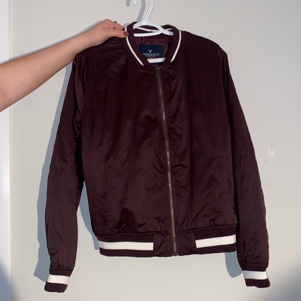 Burgundy bomber jacket